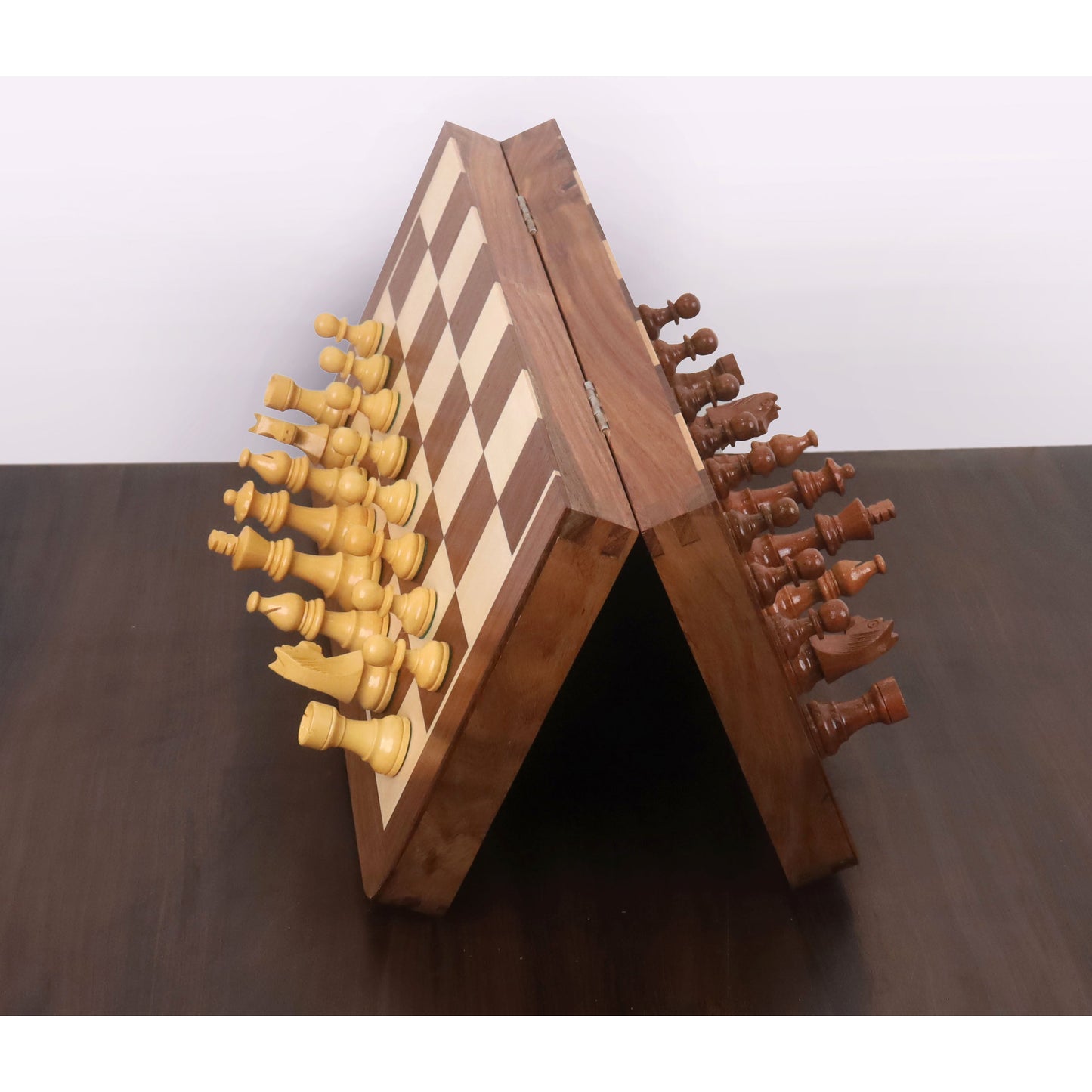 2 in 1 Magnetic Travel Chess & Backgammon Set in Golden Rosewood & Bud Rosewood- 14 inches Royal Chess Mall