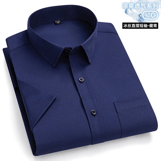 Anti-Wrinkle Men Shirts Short Sleeves Dress Shirts For Men Slim Fit Camisa Social Business Shirt Pocket White Shirt S-6XL 7XL