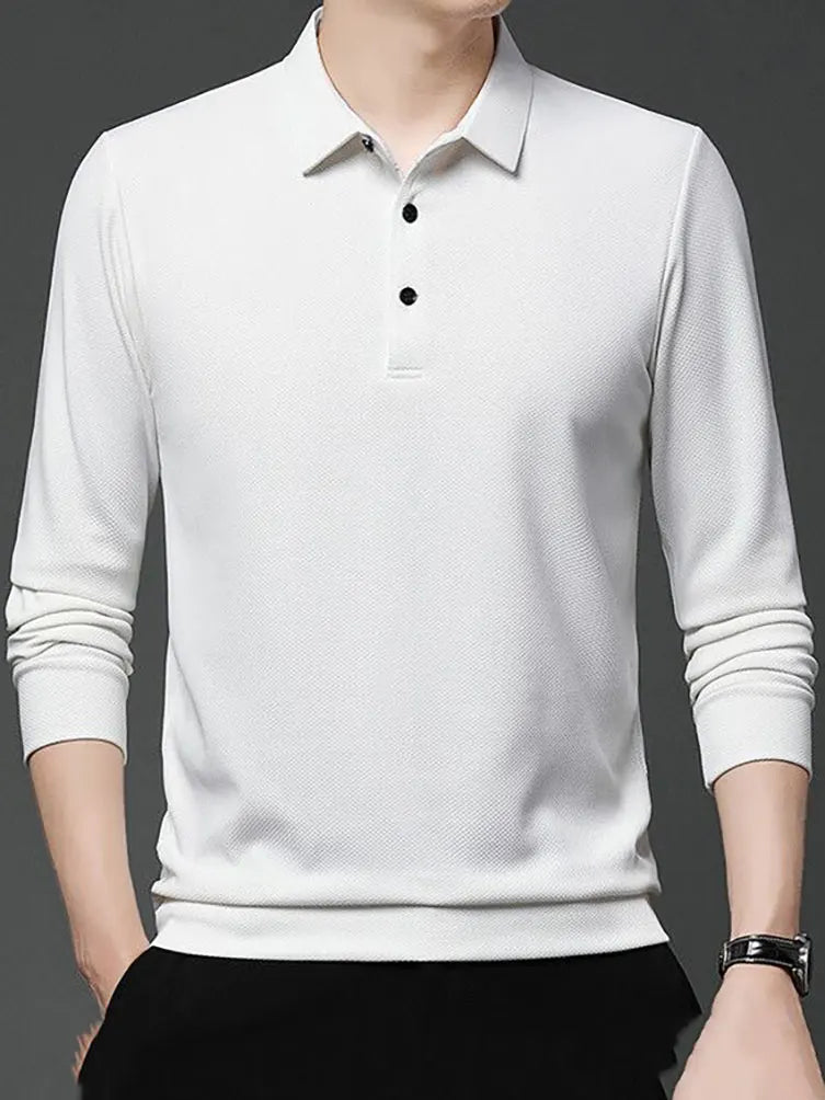 100% Cotton Men Long Sleeve Polo T Shirt Dad Turn-Down Collar Loose Casual Tees Shirts Work Wear Spring Autumn 2023 New