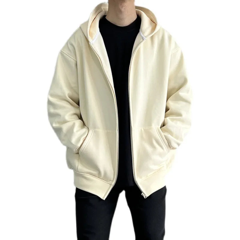 Men's cardigan black hoodie autumn edition Korean versatile casual hooded clothes loose student sports jacket