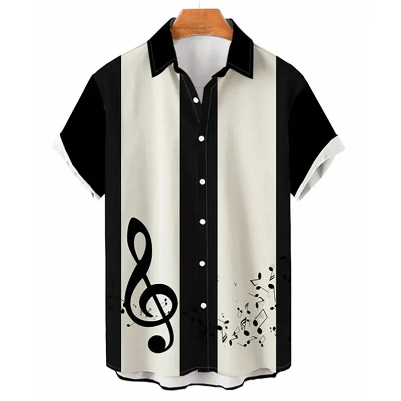 Summer Shirt For Men Hawaiian Short-sleeved T Shirts Musical Note Print Boys Girls Beach Travel Tops Casual Lapel Clothing