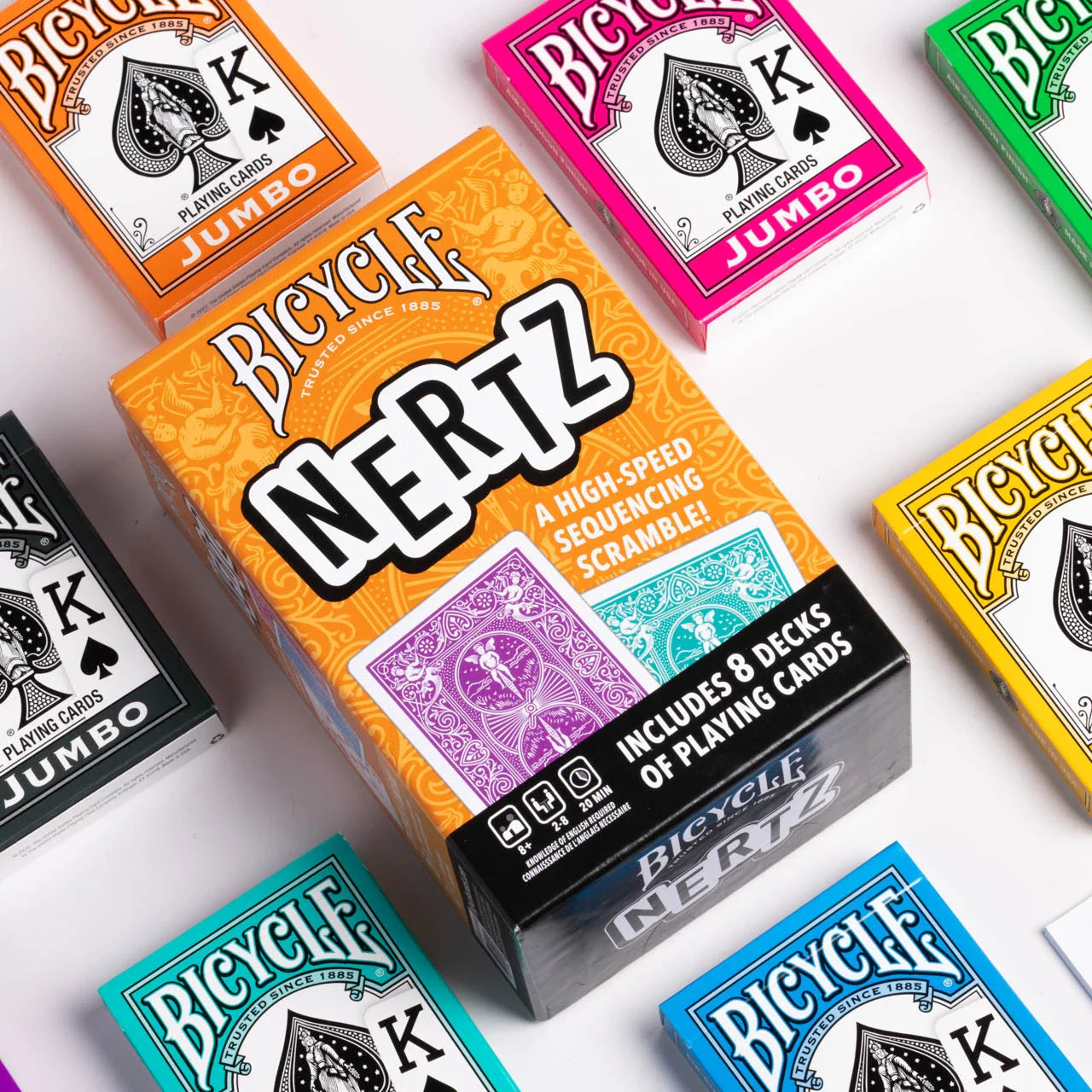 Bicycle Nertz Game Pack – 8 Color Rider Back Jumbo Deck Set ClassicDecks