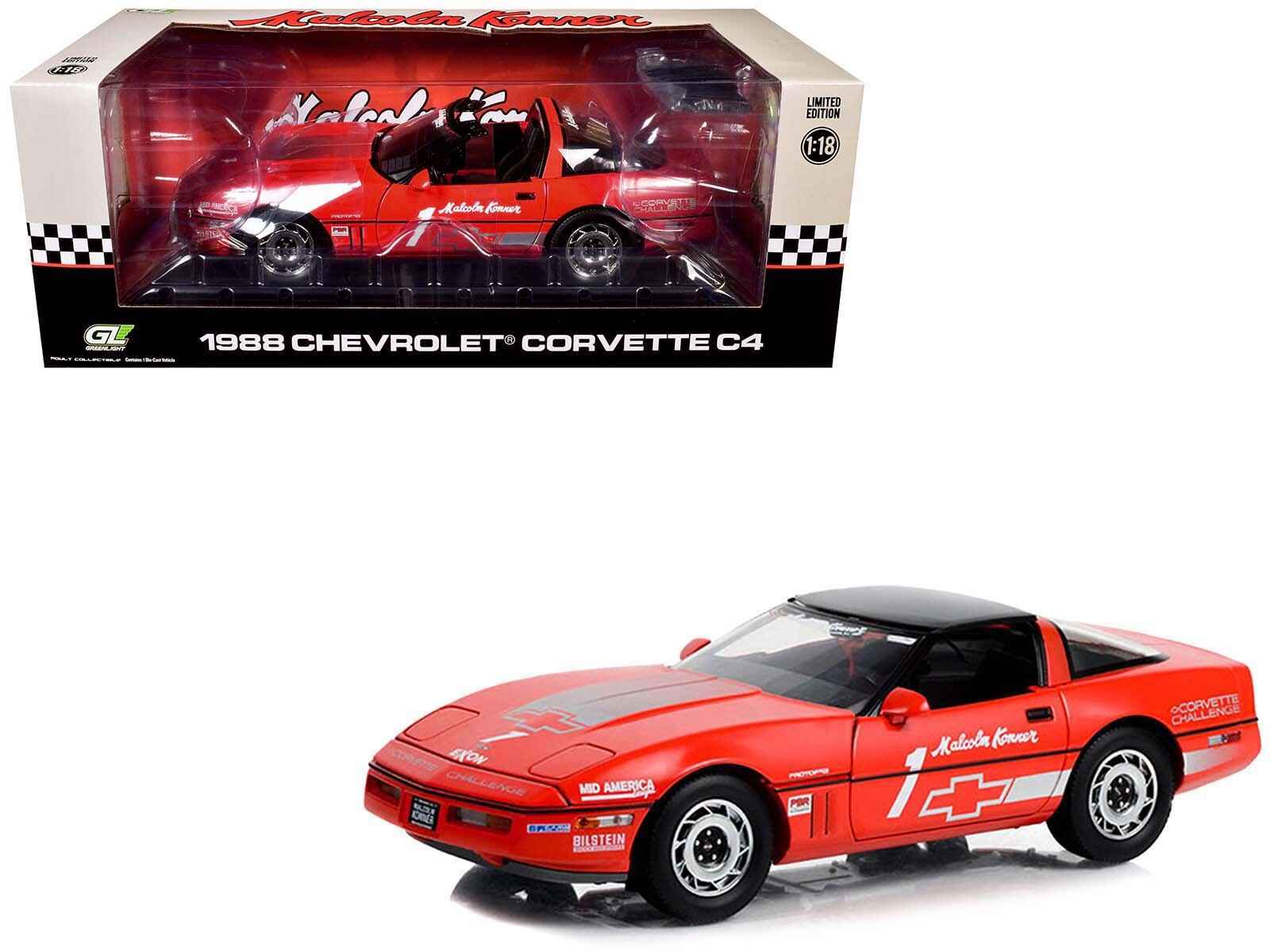 1988 Chevrolet Corvette C4 #1 Malcolm Konner "Corvette Challenge Race Car" Red with Black Top 1/18 Diecast Model Car by Greenlight Miniature Motors