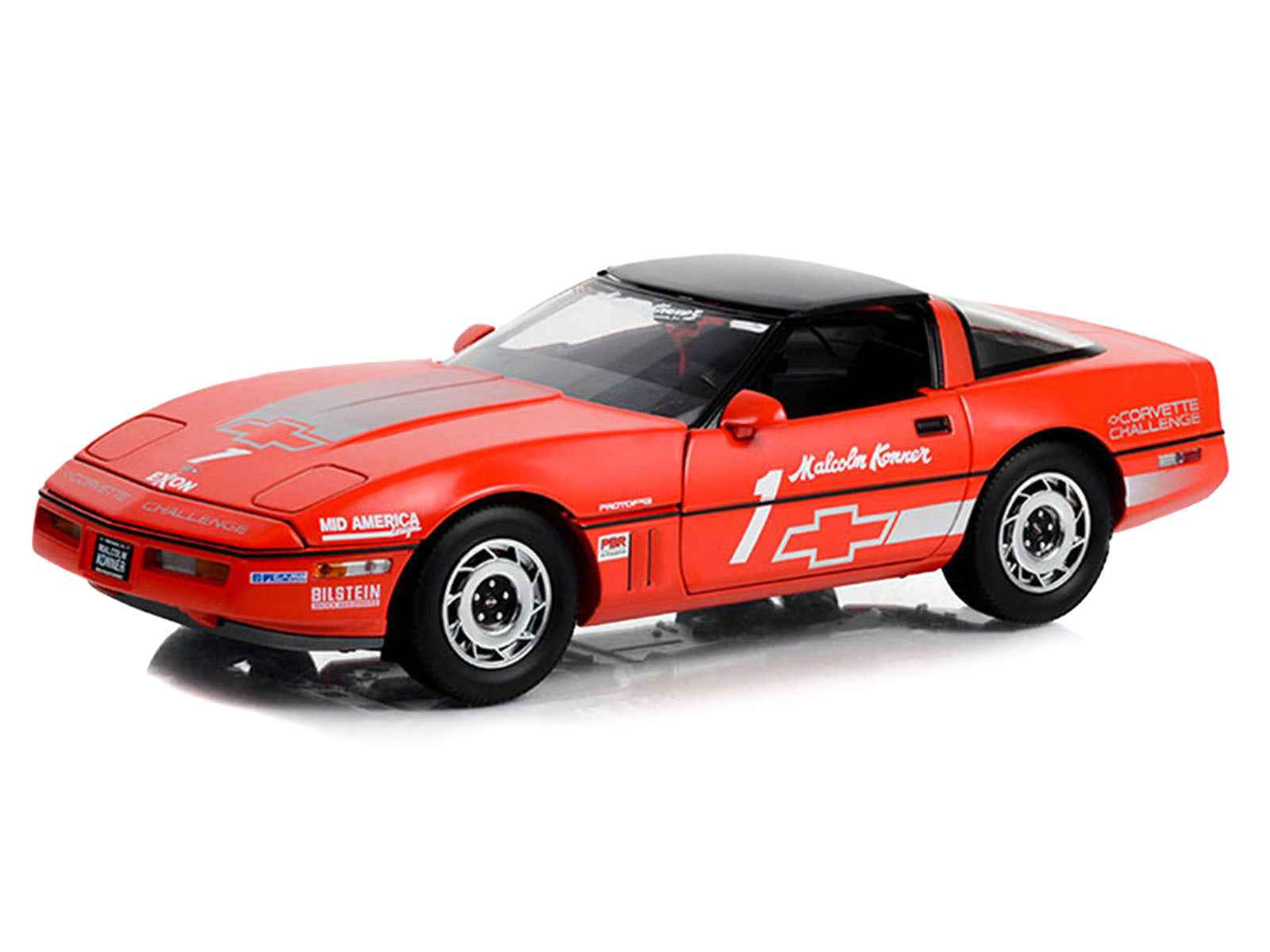 1988 Chevrolet Corvette C4 #1 Malcolm Konner "Corvette Challenge Race Car" Red with Black Top 1/18 Diecast Model Car by Greenlight Miniature Motors