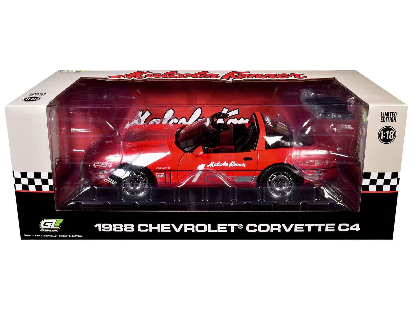 1988 Chevrolet Corvette C4 #1 Malcolm Konner "Corvette Challenge Race Car" Red with Black Top 1/18 Diecast Model Car by Greenlight Miniature Motors