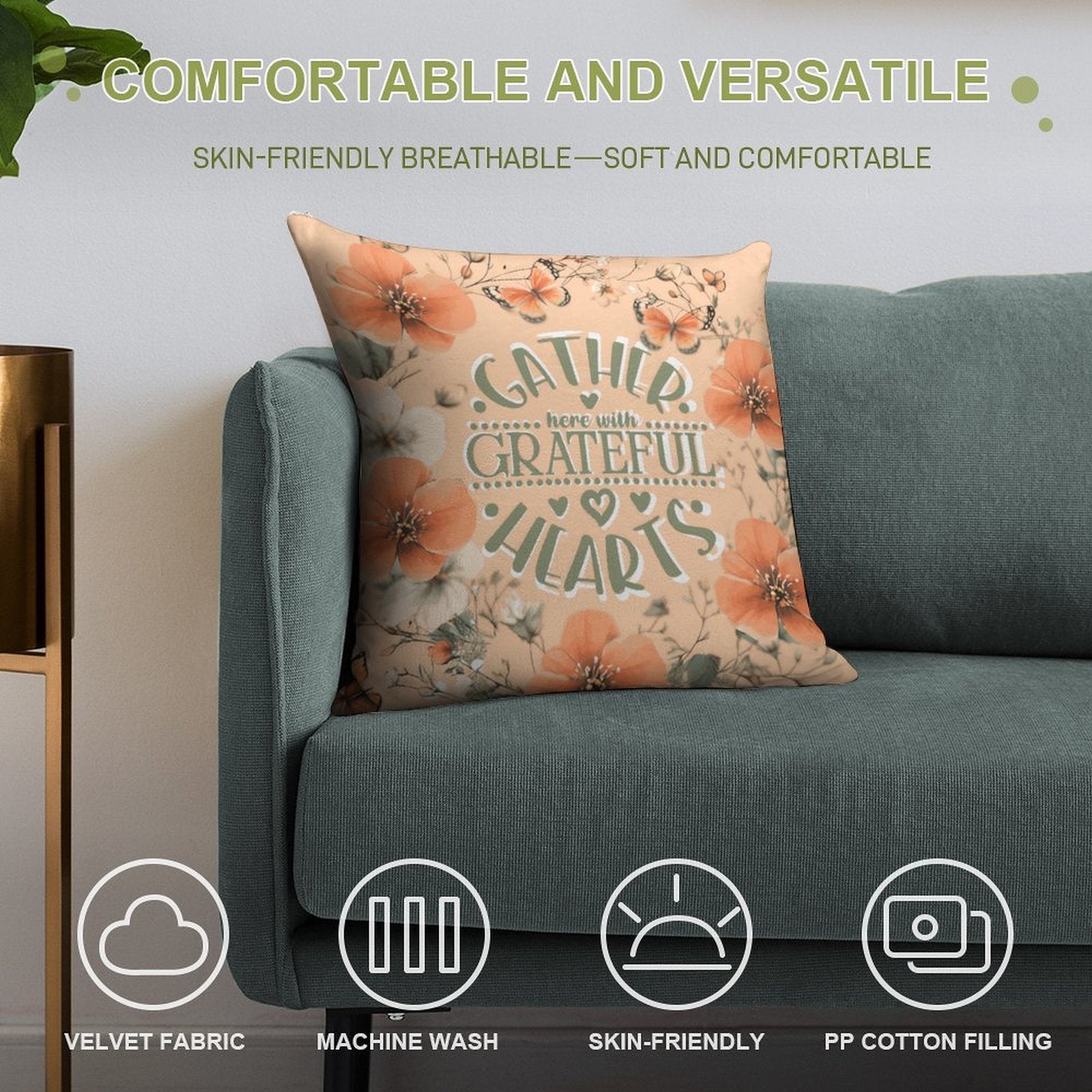 Gather Here with Grateful Hearts Orange 2-Piece Ultra-Soft Pillowcase Set - 18"×18" Shell Design Boutique