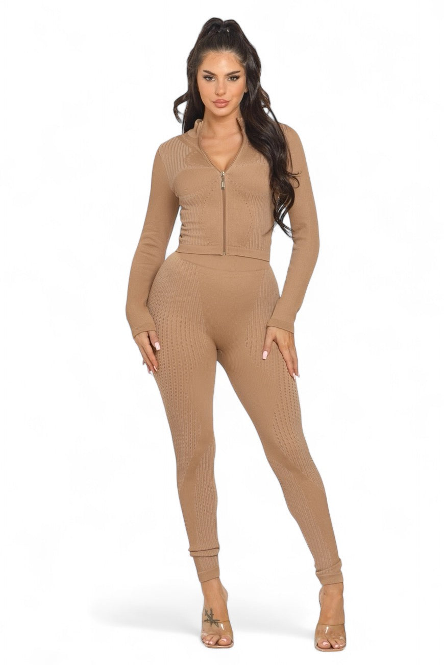 Washed Seamless Zip Up Jacket and Leggings Set The House of Stylez