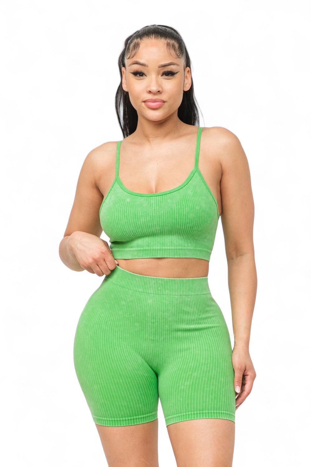 Washed Seamless Basic Tank Top and Shorts Set The House of Stylez