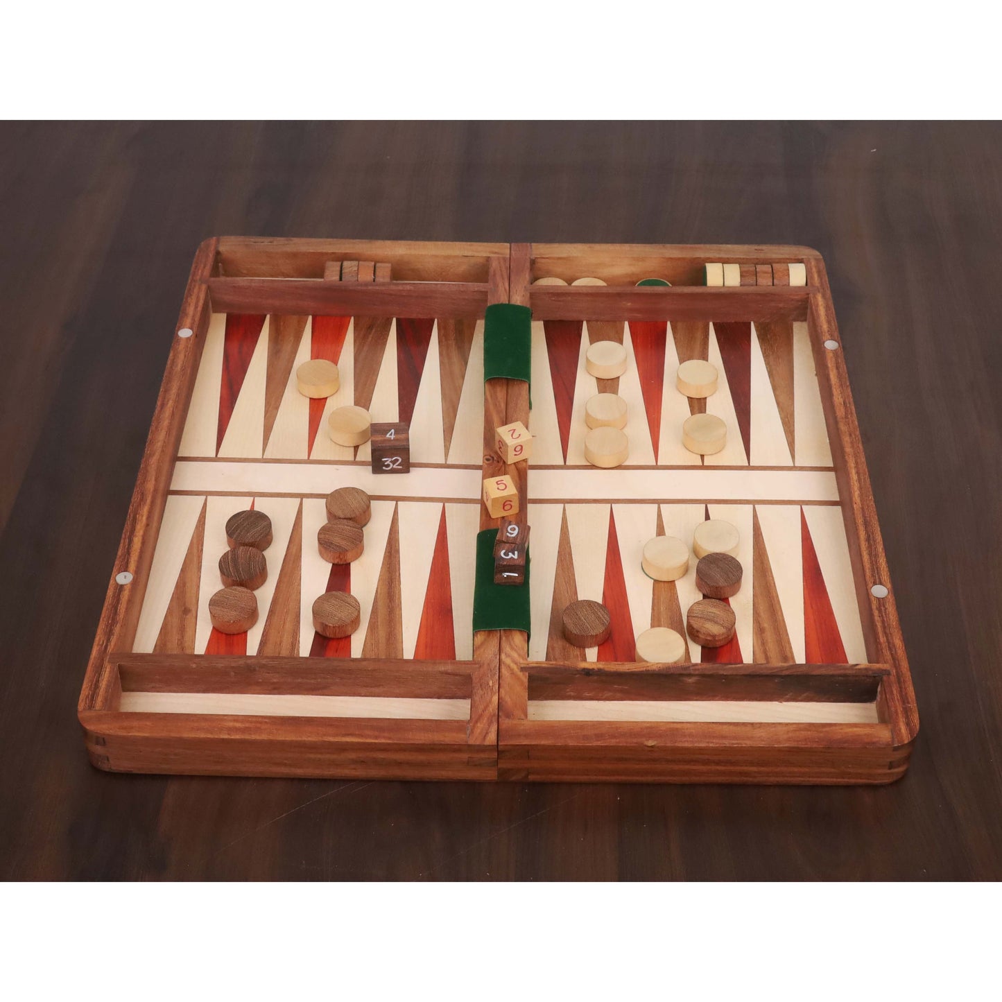 2 in 1 Magnetic Travel Chess & Backgammon Set in Golden Rosewood & Bud Rosewood- 14 inches Royal Chess Mall
