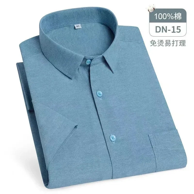 New Quality 100%Pure Cotton Men Short Sleeves Social Shirt for Oxford Shirt Men Plaid Striped Work Casual Pocket Shirts S-8XL