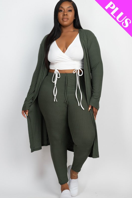 Women's Plus Size Ribbed Long Cardigan & Leggings 2-piece Set