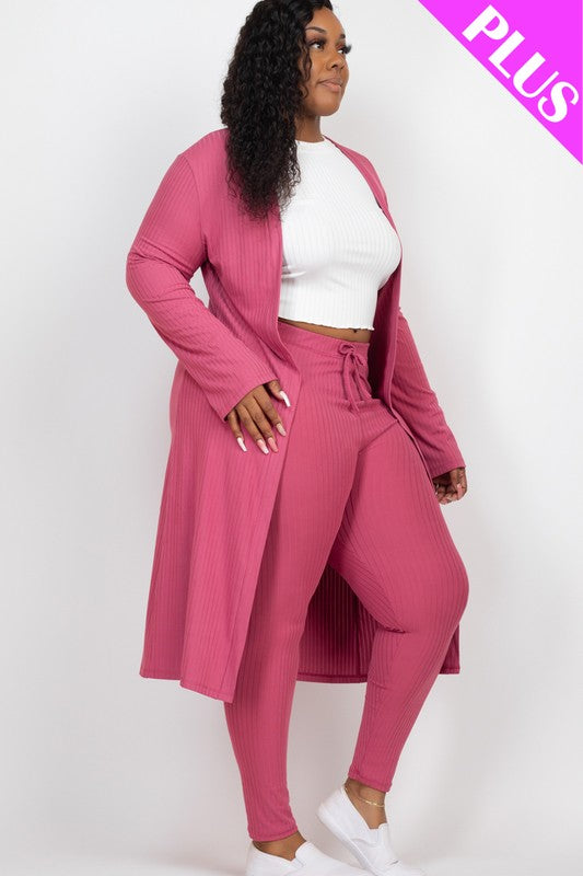 Women's Plus Size Ribbed Long Cardigan & Leggings 2-piece Set