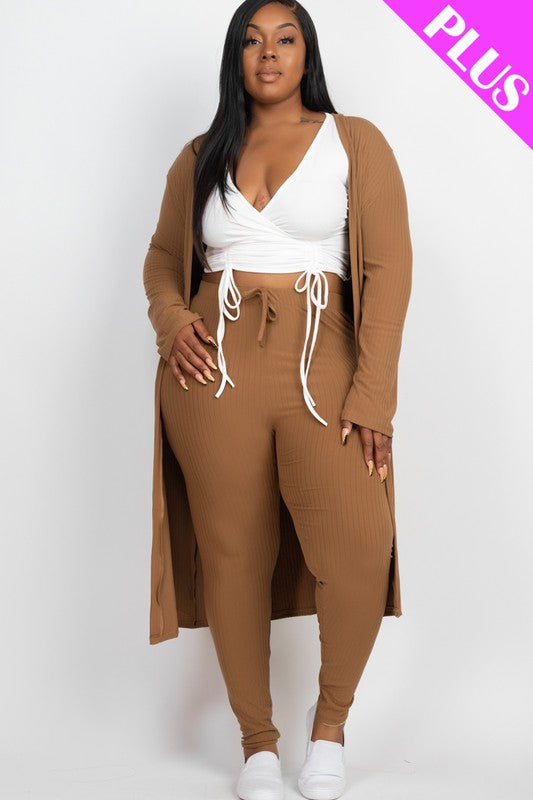 Women's Plus Size Ribbed Long Cardigan & Leggings 2-piece Set