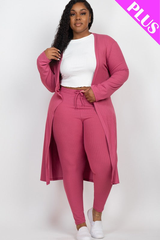 Women's Plus Size Ribbed Long Cardigan & Leggings 2-piece Set