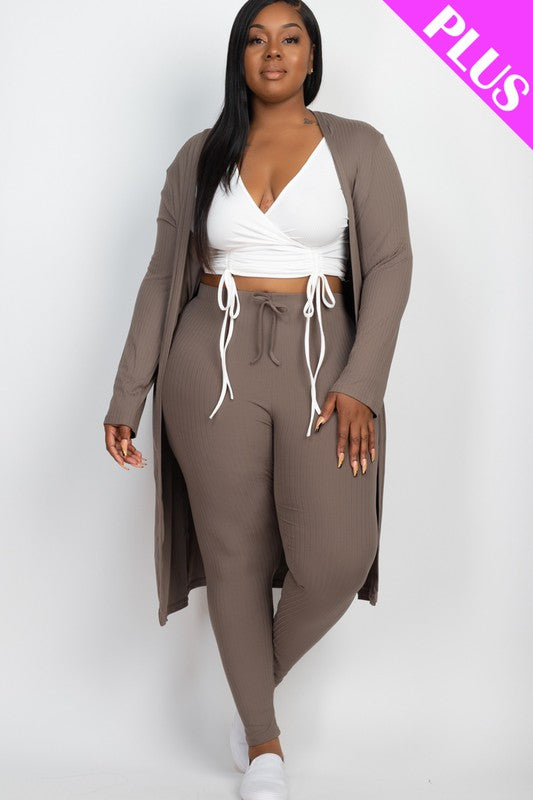 Women's Plus Size Ribbed Long Cardigan & Leggings 2-piece Set
