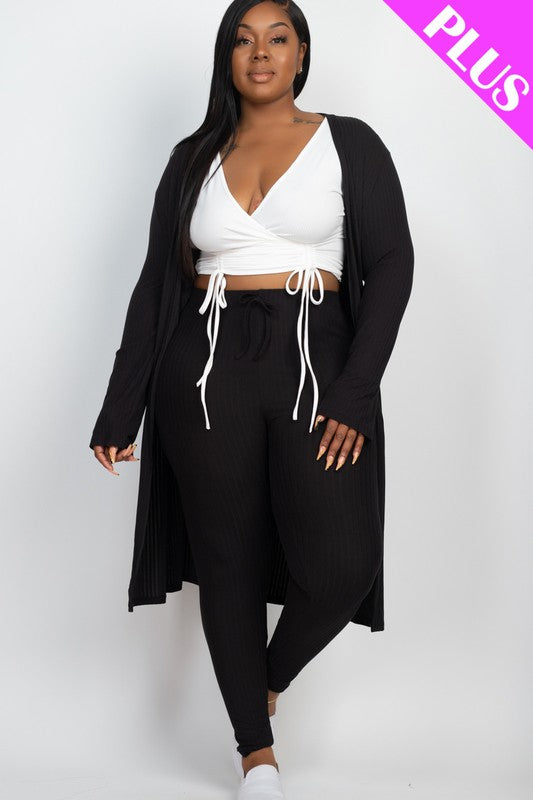 Women's Plus Size Ribbed Long Cardigan & Leggings 2-piece Set