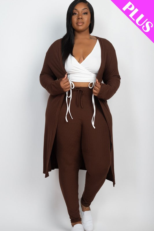 Women's Plus Size Ribbed Long Cardigan & Leggings 2-piece Set
