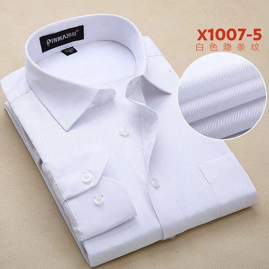 Men's Dress Twill Shirts Formal Business Social Shirts Classic Design Plus Size Long Sleeve Non-Iron Shirts S-8XL