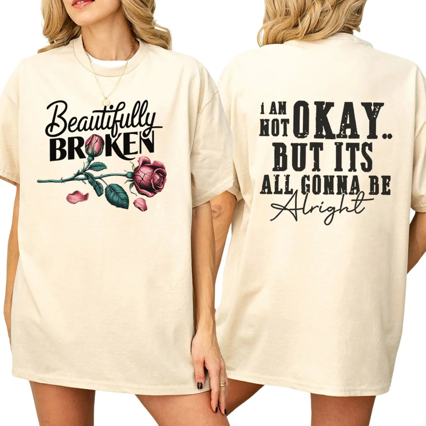 "Beautifully Broken, Not Okay" T-Shirt - Pure Cotton Street Style Tee for Women Dog Mom Hat