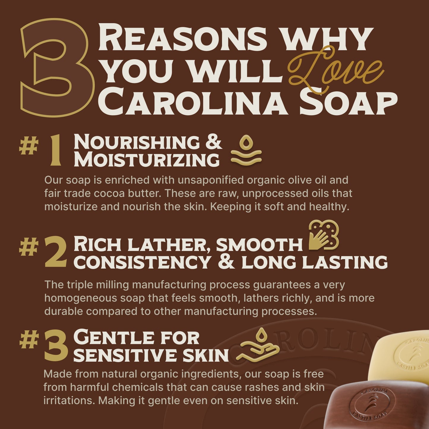 Castile Bar Soap - Gentle Unscented Carolina Castile Soap