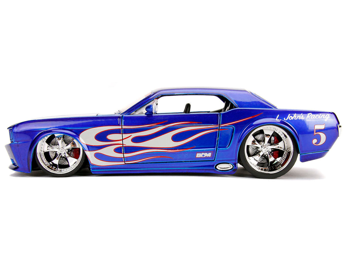 1965 Ford Mustang #5 "L. John's Racing" Candy Blue with Flame Graphics "Bigtime Muscle" Series 1/24 Diecast Model Car by Jada VYSN