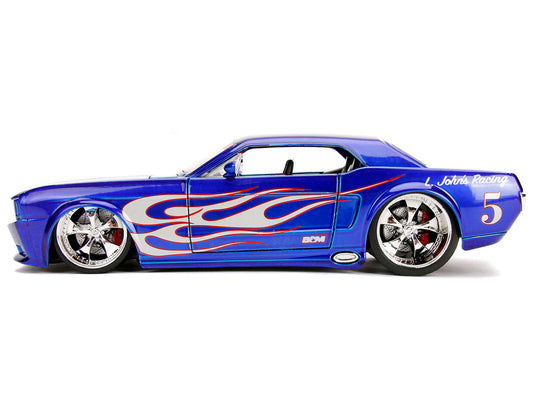 1965 Ford Mustang #5 "L. John's Racing" Candy Blue with Flame Graphics "Bigtime Muscle" Series 1/24 Diecast Model Car by Jada VYSN