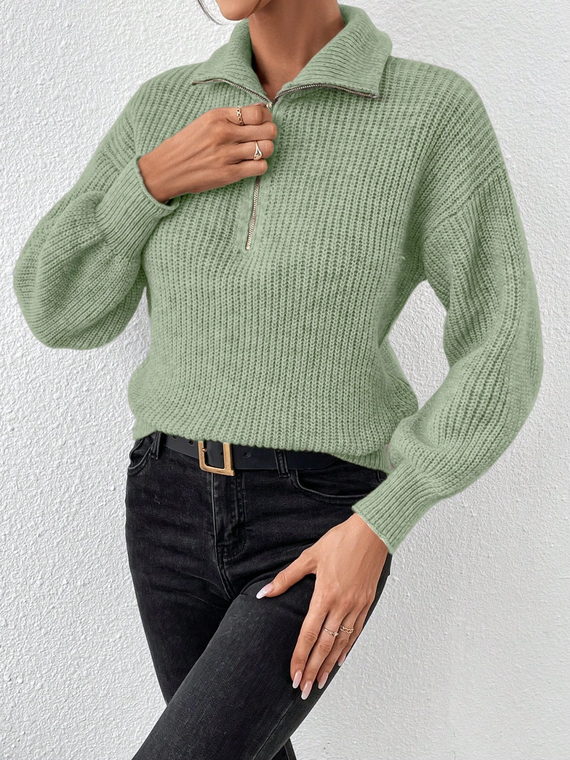 Honey Half Zip Dropped Shoulder Sweater