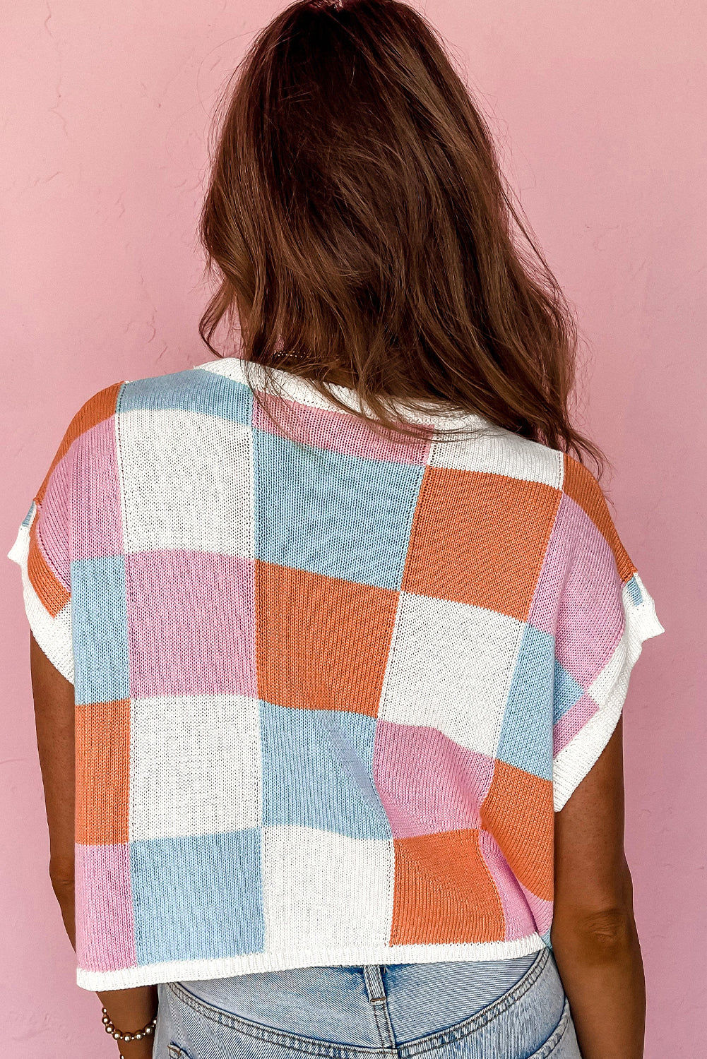 Grapefruit Orange Color Block Cap Sleeve Sweater Shell Design Boutique