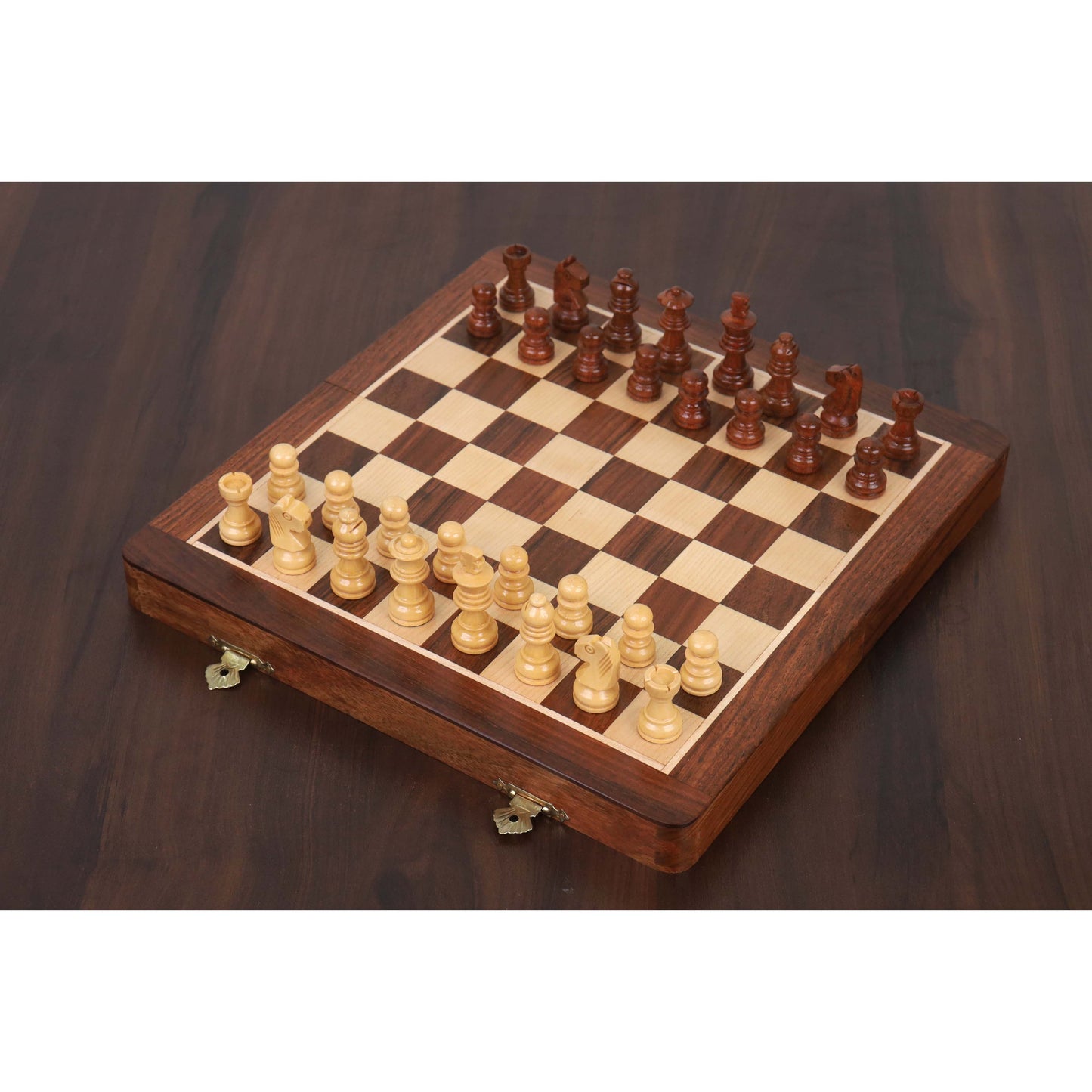 2 in 1 Magnetic Travel Chess & Backgammon set in Golden Rosewood - 10 inches Royal Chess Mall