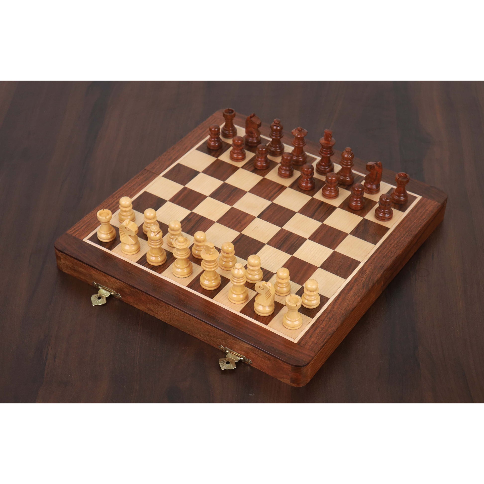 2 in 1 Magnetic Travel Chess & Backgammon set in Golden Rosewood - 10 inches Royal Chess Mall