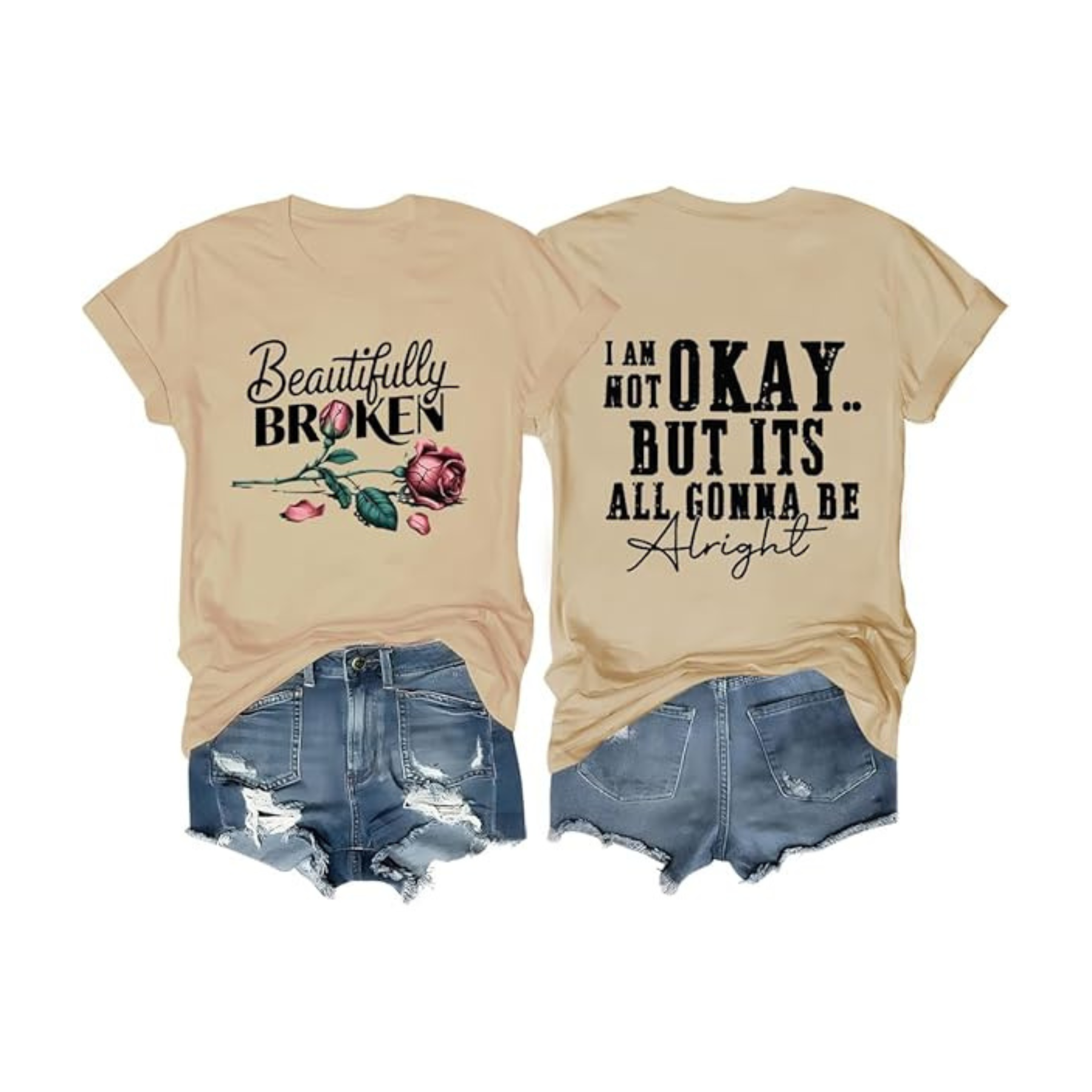 "Beautifully Broken, Not Okay" T-Shirt - Pure Cotton Street Style Tee for Women Dog Mom Hat