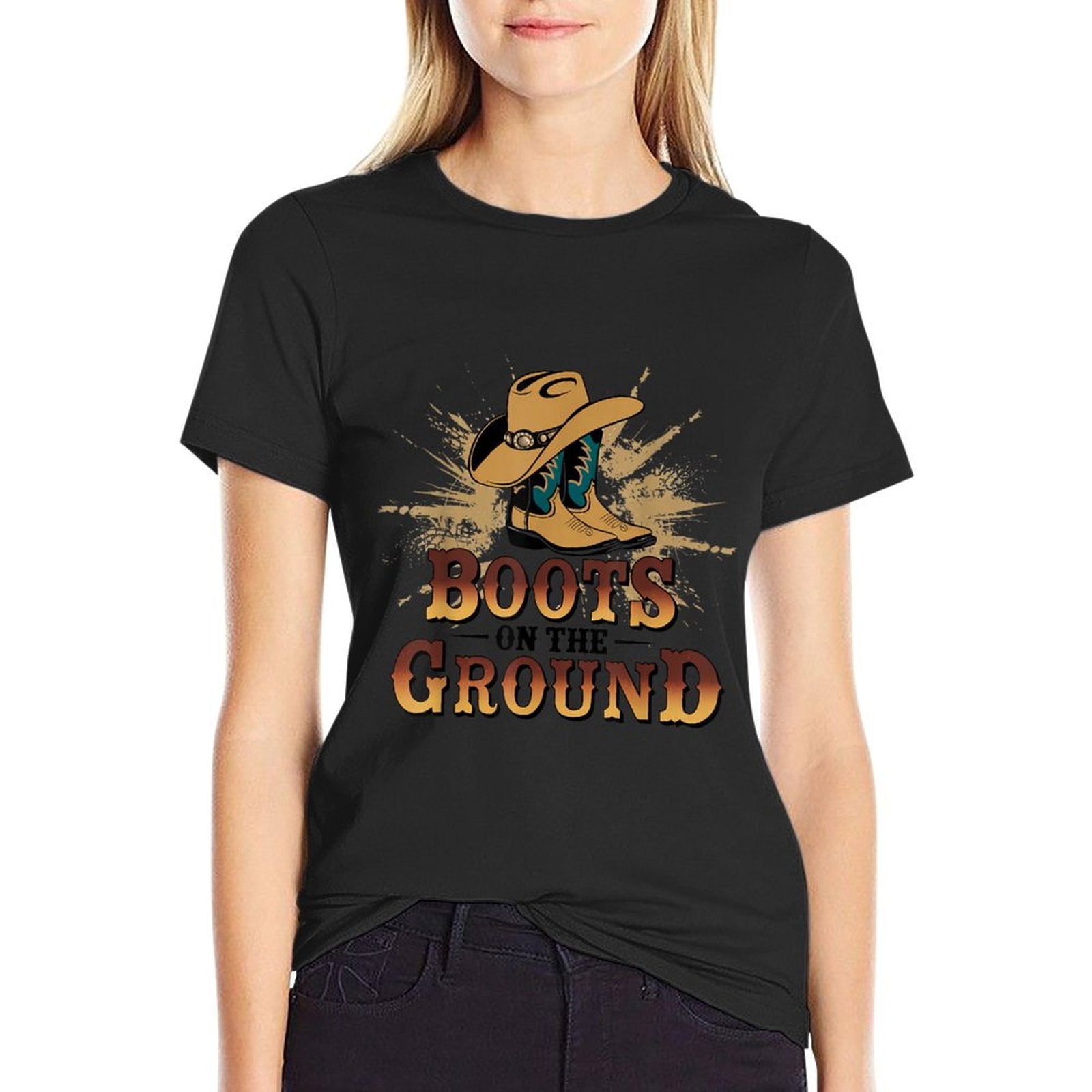 Boots On The Ground Western Cowboy Rodeo Country Eco-friendly Material T-Shirt DOBOER