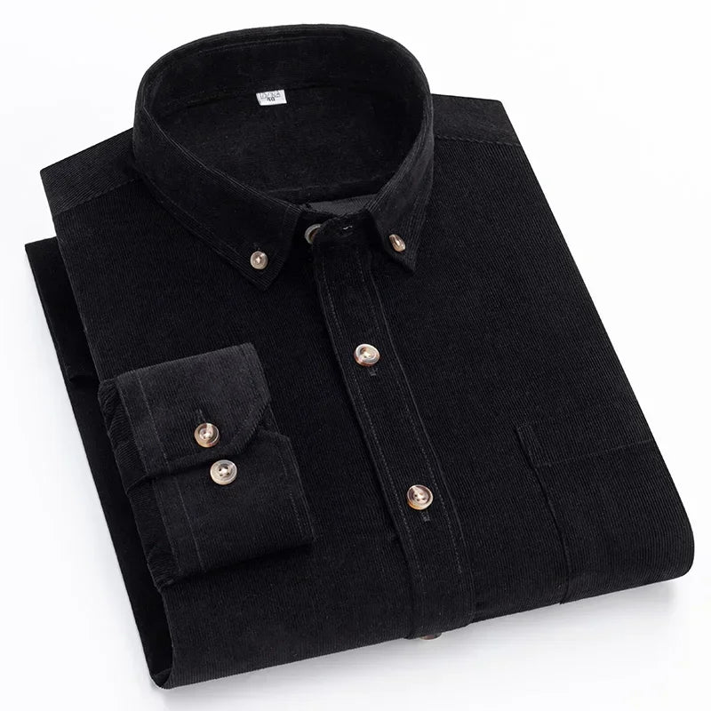 Men's Corduroy Shirt Long Sleeve Cotton Casual Regular Fit Soft Comfortable Formal Dress Shirts Blouse Men Clothes