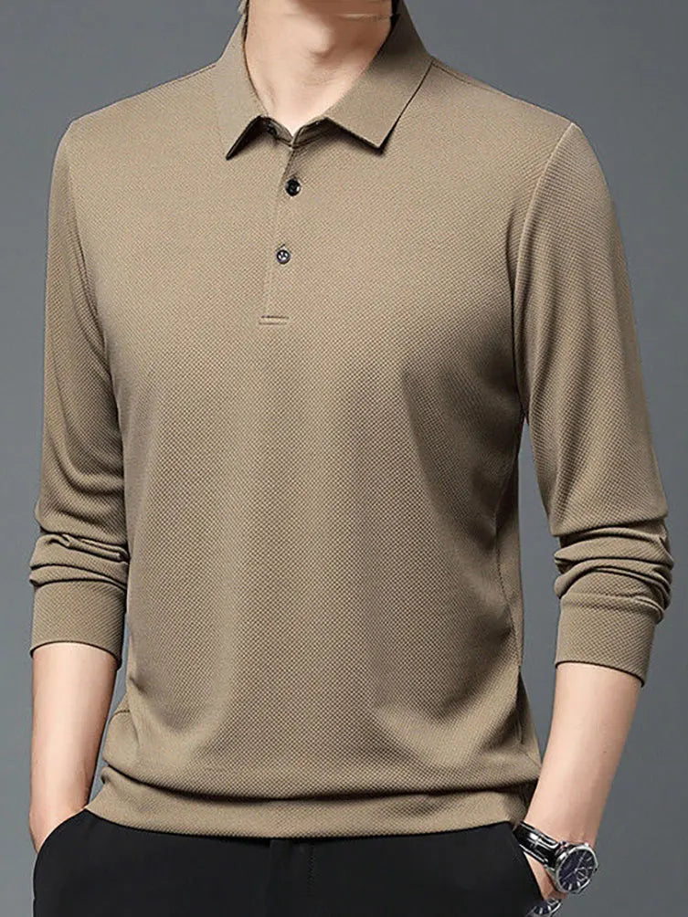 100% Cotton Men Long Sleeve Polo T Shirt Dad Turn-Down Collar Loose Casual Tees Shirts Work Wear Spring Autumn 2023 New