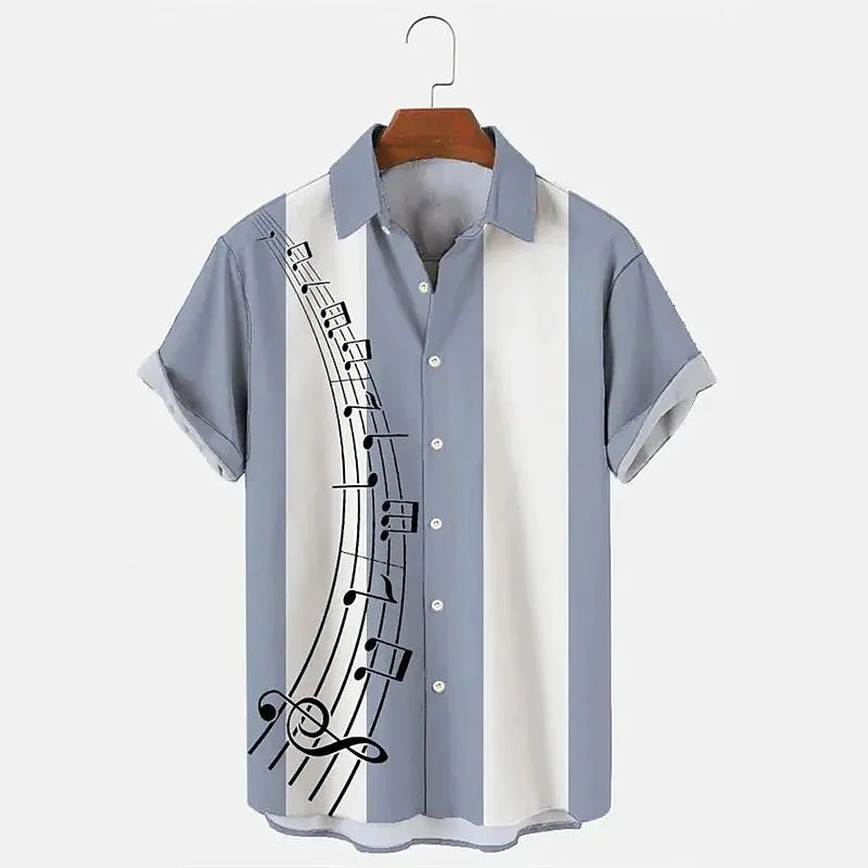 Summer Shirt For Men Hawaiian Short-sleeved T Shirts Musical Note Print Boys Girls Beach Travel Tops Casual Lapel Clothing