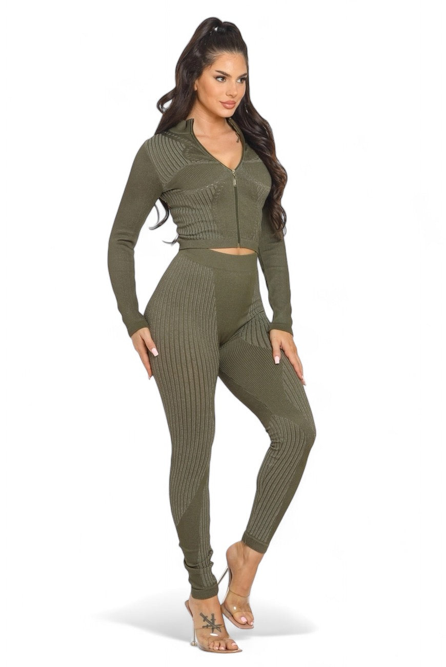 Washed Seamless Zip Up Jacket and Leggings Set The House of Stylez