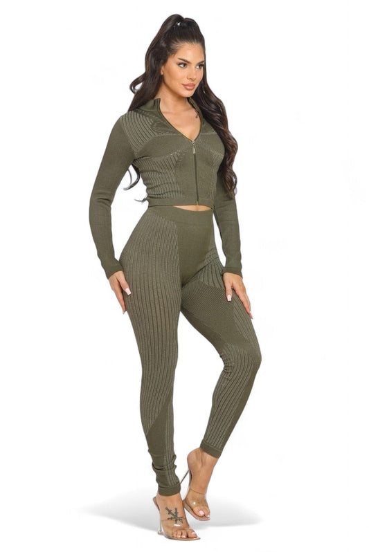 Washed Seamless Zip Up Jacket and Leggings Set The House of Stylez