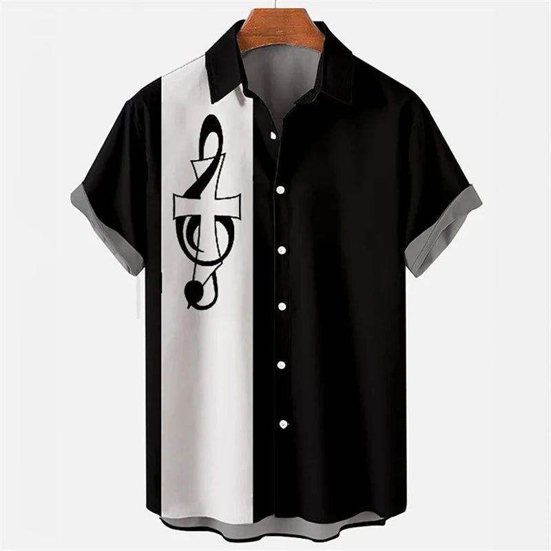 Summer Shirt For Men Hawaiian Short-sleeved T Shirts Musical Note Print Boys Girls Beach Travel Tops Casual Lapel Clothing