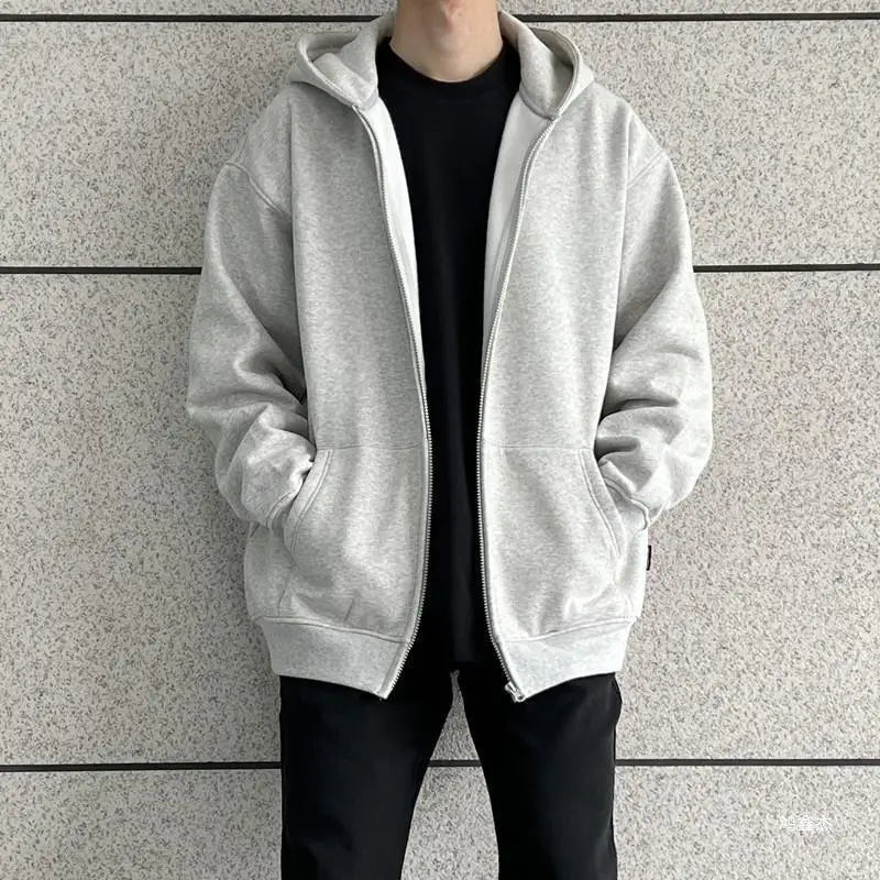 Men's cardigan black hoodie autumn edition Korean versatile casual hooded clothes loose student sports jacket