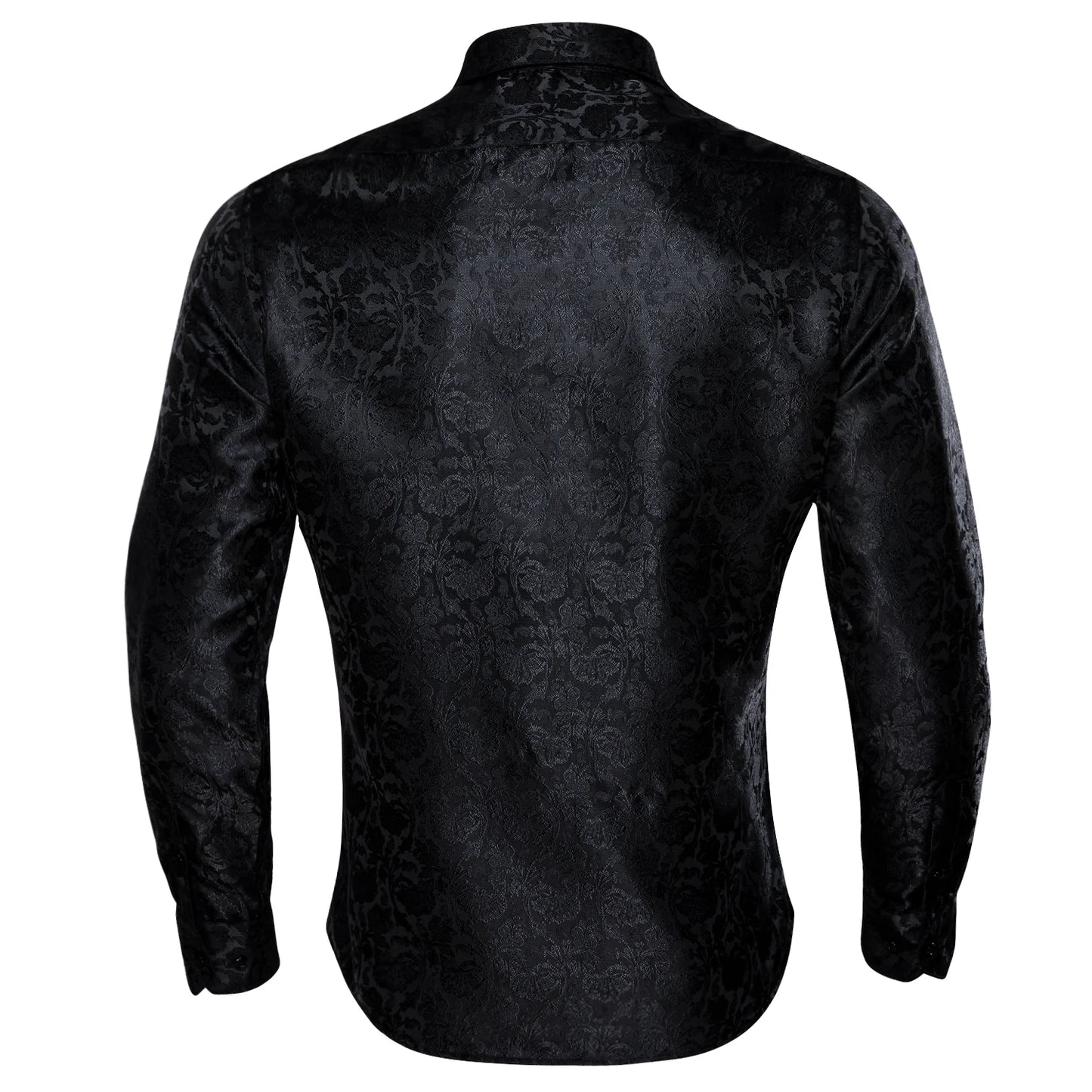 Barry.Wang Luxury Black Paisley Silk Shirts Men Long Sleeve Casual Flower Silver Shirts For Men Designer Fit Dress Shirt BY-0058