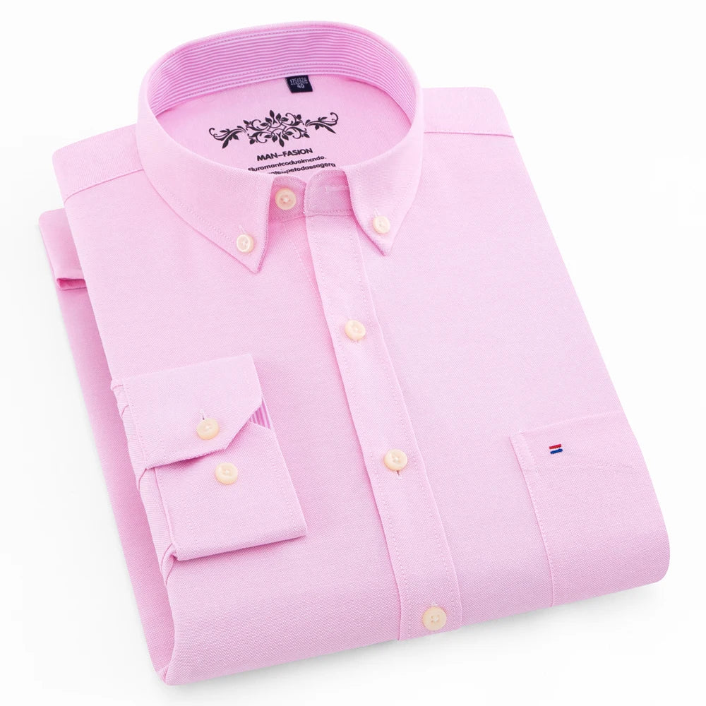 Men's Long Sleeve Oxford Plaid Striped Work Casual Shirt with Pocket, Spring Autumn  Cotton Blend Regular-fit Button-down Shirts