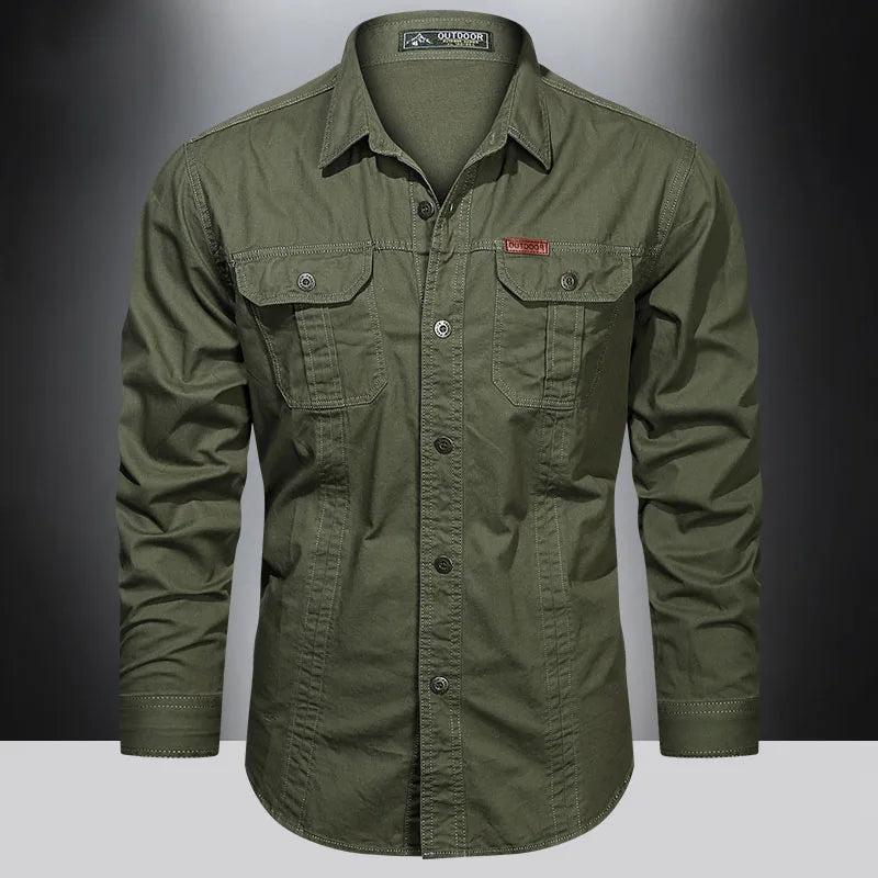 Spring Shirts Men Long Sleeve Casual Cotton Shirt High Quality Camisa Militar Overshirt Brand Clothing Black Blouses 5XL