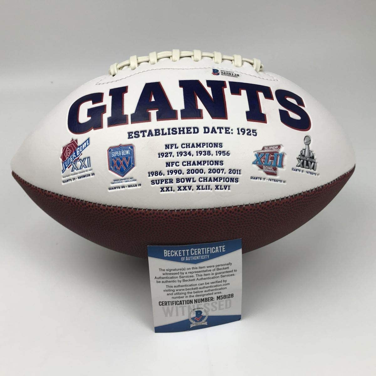Autographed/Signed Lawrence Taylor New York Giants FS White Panel Logo Football Beckett BAS COA Hall of Fame Sports Memorabilia