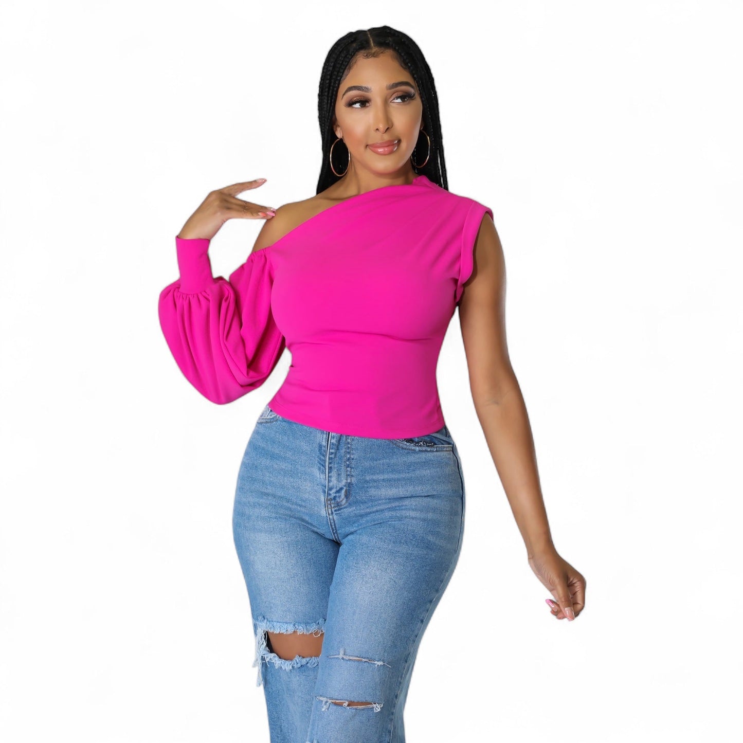 One Shoulder Puff Sleeve Top The House of Stylez