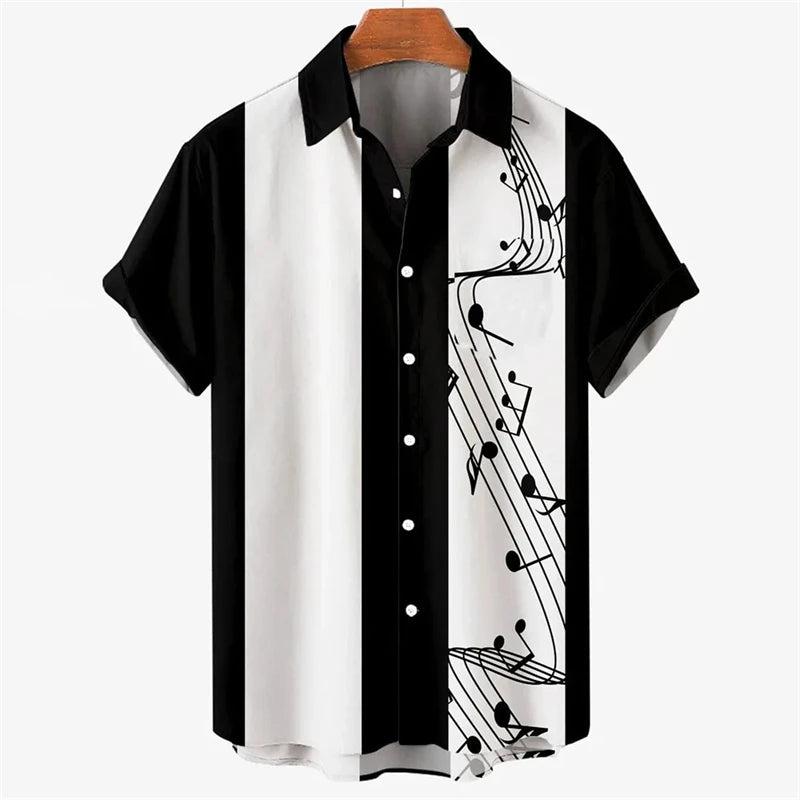 Summer Shirt For Men Hawaiian Short-sleeved T Shirts Musical Note Print Boys Girls Beach Travel Tops Casual Lapel Clothing