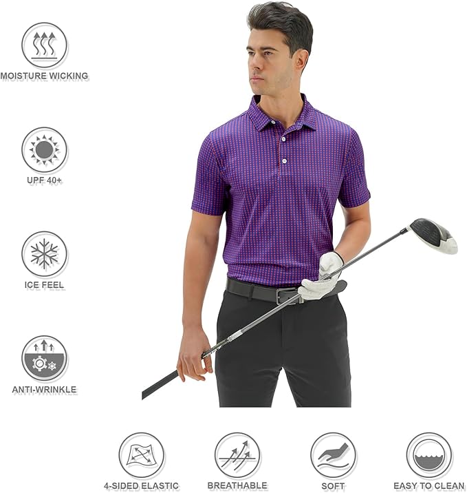 DEOLAX Mens Polo Shirts Fashion Print Mens Golf Shirt Dry Fit Mens Golf Polo Short Sleeve Quick Dry Funny Golf Shirt for Men IronWave Fitness