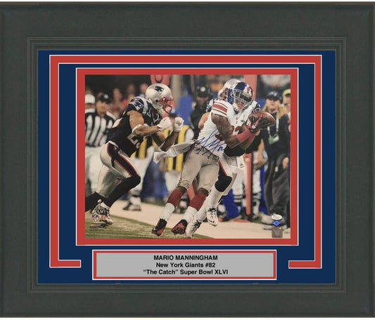 Framed Autographed/Signed Mario Manningham New York Giants Super Bowl Catch 16x20 Football Photo JSA COA Hall of Fame Sports Memorabilia