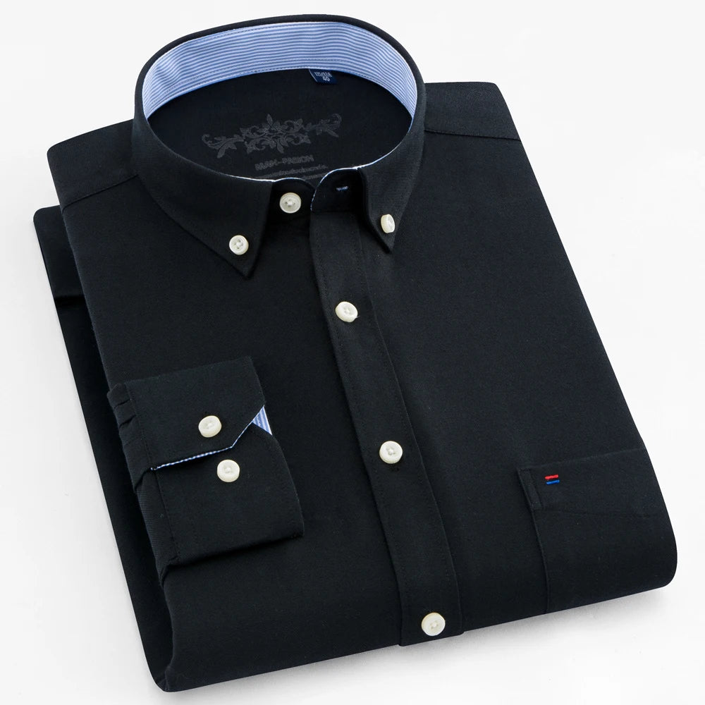 Men's Long Sleeve Oxford Plaid Striped Work Casual Shirt with Pocket, Spring Autumn  Cotton Blend Regular-fit Button-down Shirts