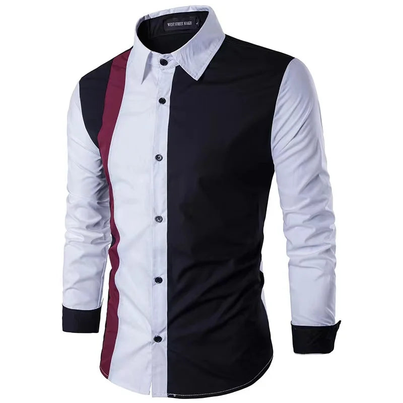 Men's Shirt Spliced Striped Luxurious and Comfortable Button Long Sleeve Suit Lapel Shirt Soft and Comfortable Material