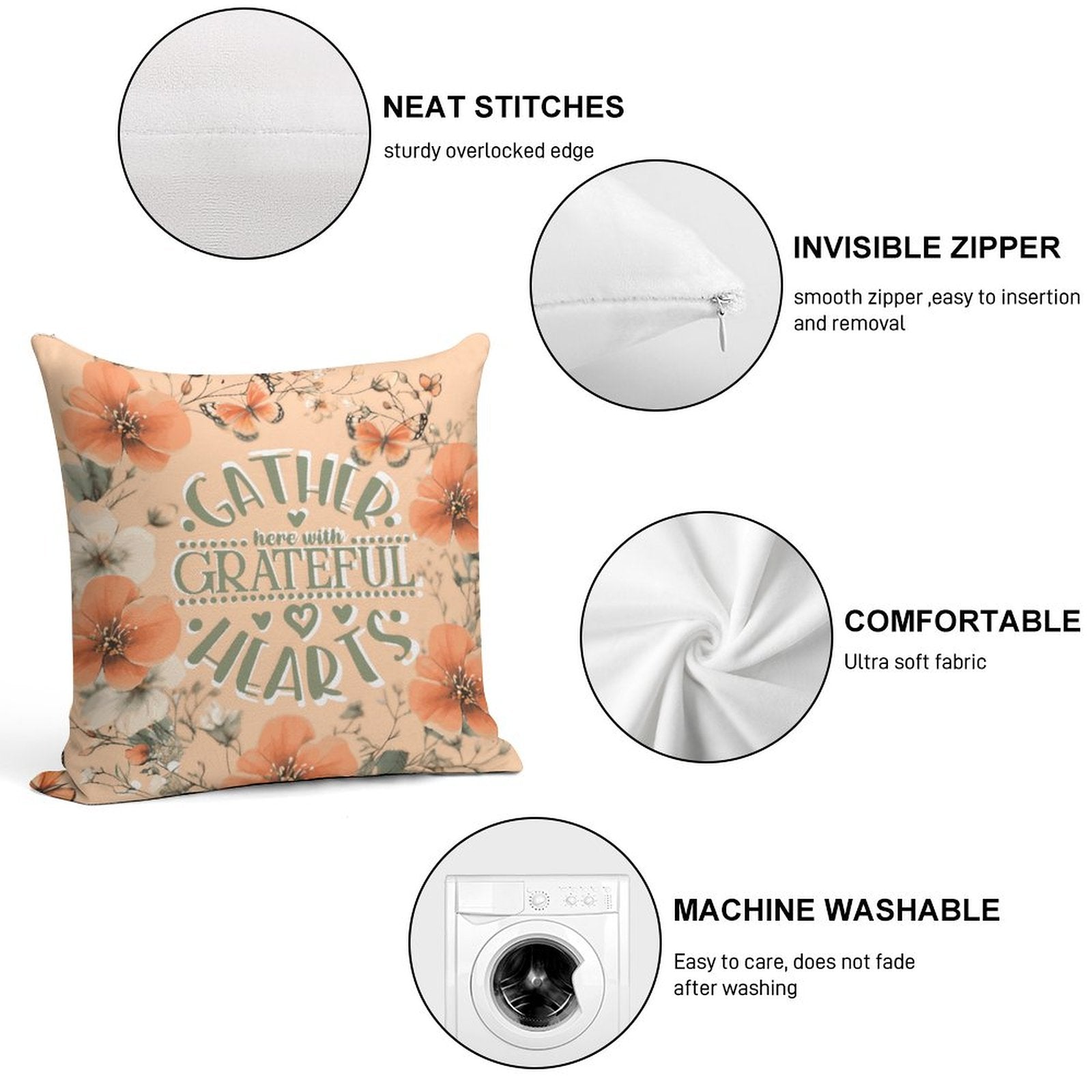 Gather Here with Grateful Hearts Orange 2-Piece Ultra-Soft Pillowcase Set - 18"×18" Shell Design Boutique